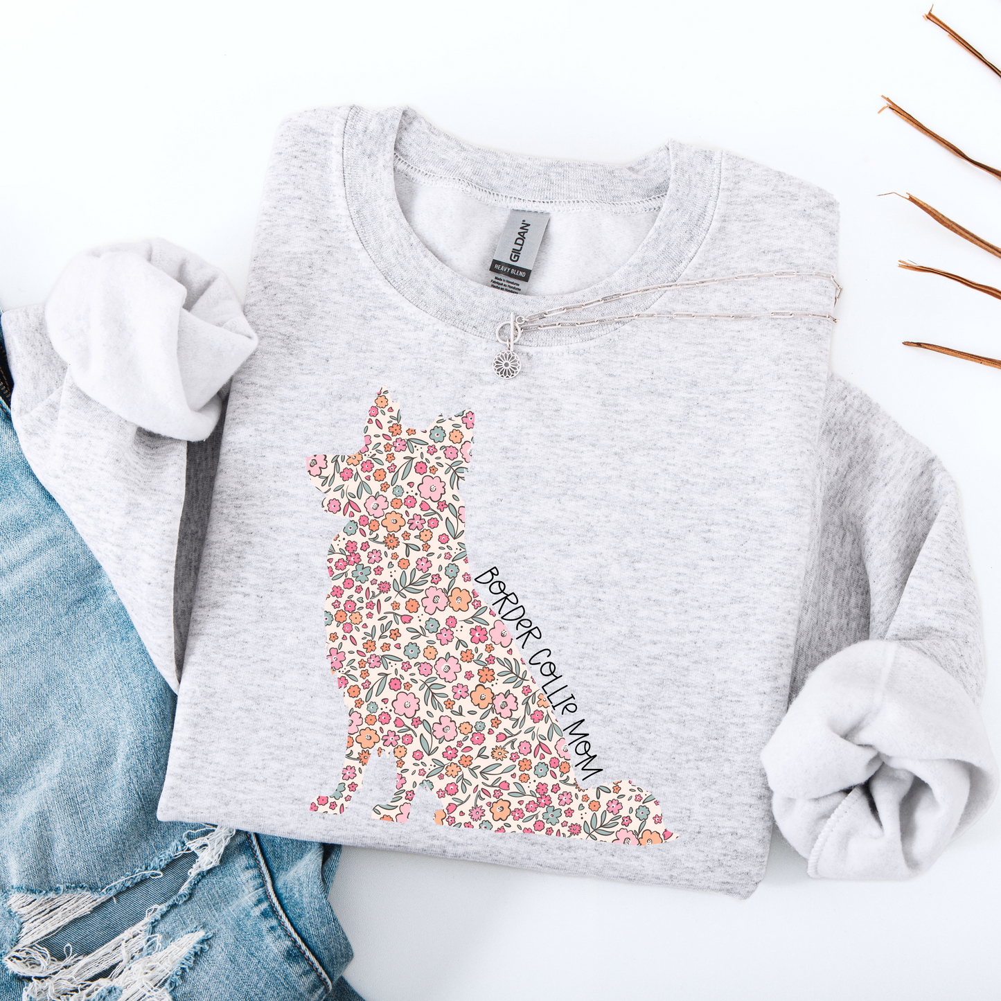 Floral Border Collie Crewneck