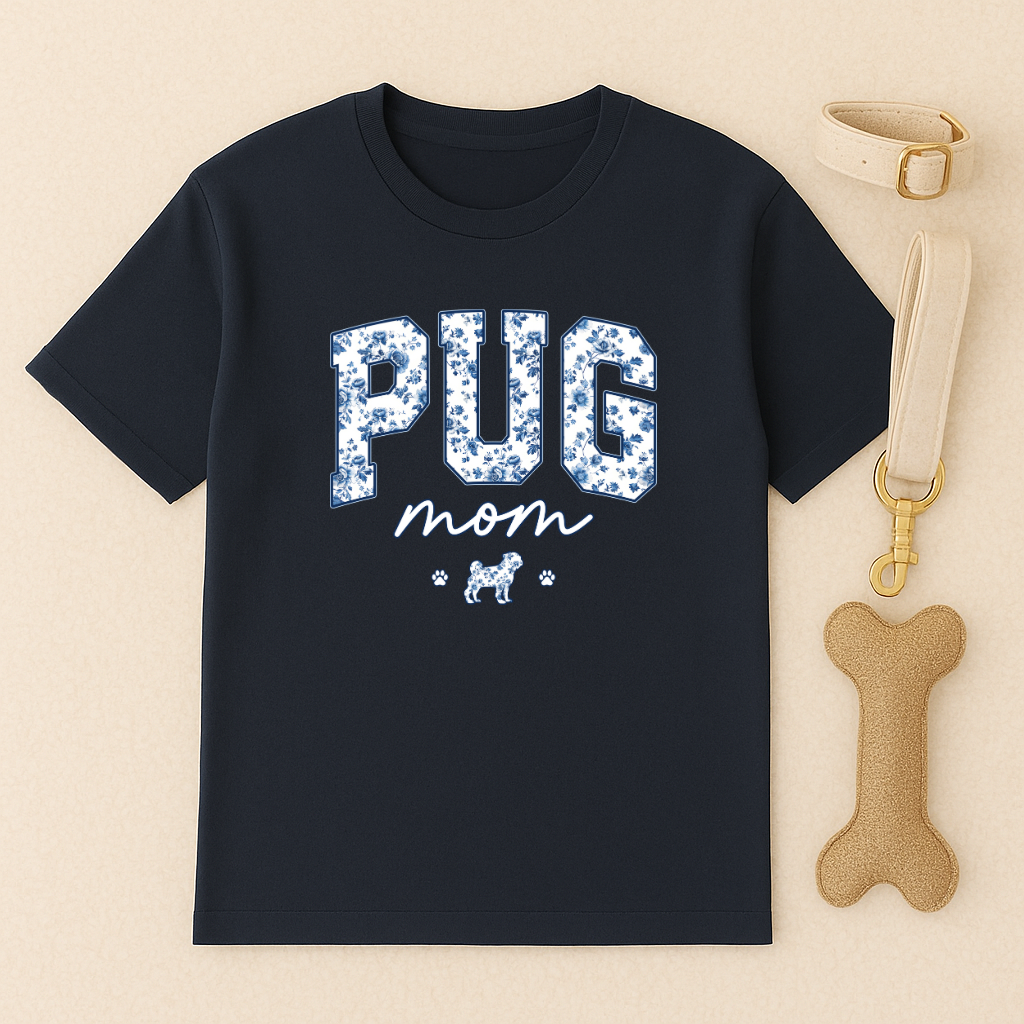 Varsity T-shirt: Pug Mom